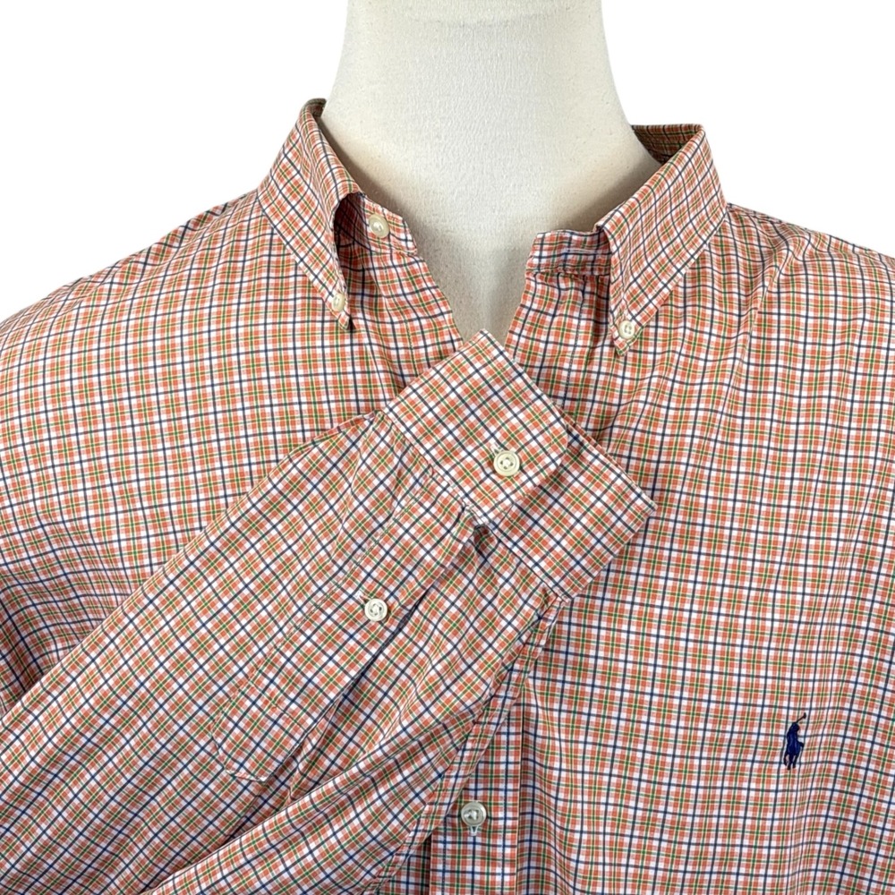 Ralph Lauren Mens‎ 4XLT Classic Fit Plaid Button Down Orange/Green/Purple Cotton